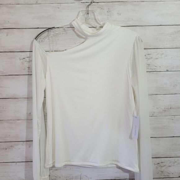 Six Fifty Boutique Cold Shoulder Sheer Sleeve Cream Off White Top Size Small - Picture 4 of 14